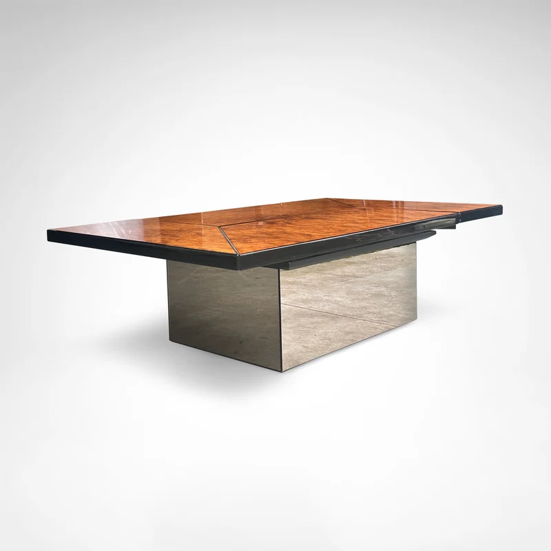 Burl wood coffee table with bar by Paul Michel for Roche Bobois 1980s