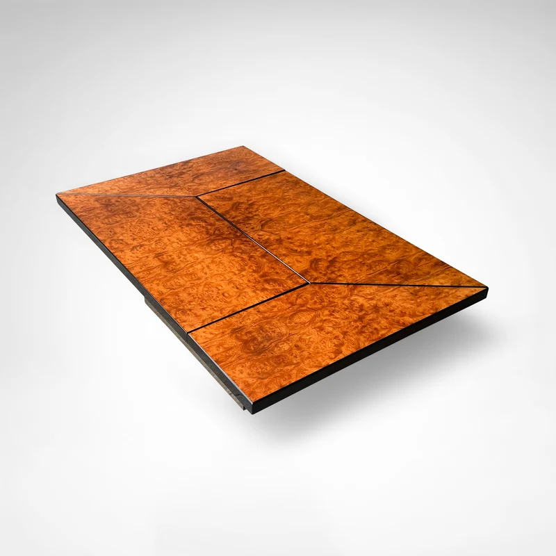 Burl wood coffee table with bar by Paul Michel for Roche Bobois 1980s