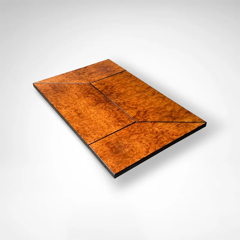Burl wood coffee table with bar by Paul Michel for Roche Bobois 1980s