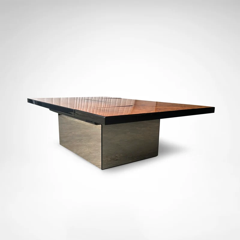 Burl wood coffee table with bar by Paul Michel for Roche Bobois 1980s