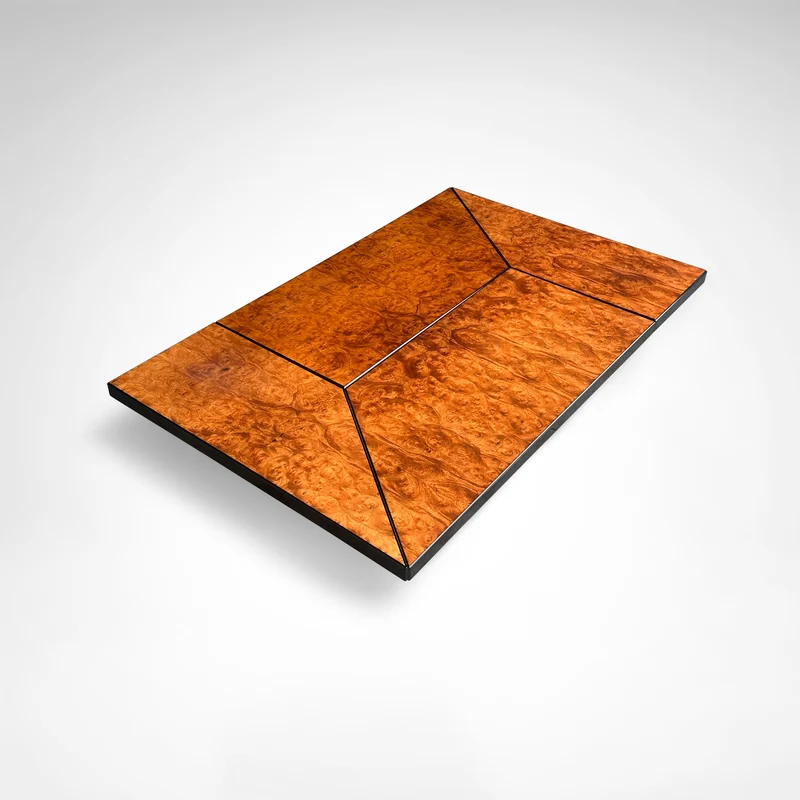 Burl wood coffee table with bar by Paul Michel for Roche Bobois 1980s