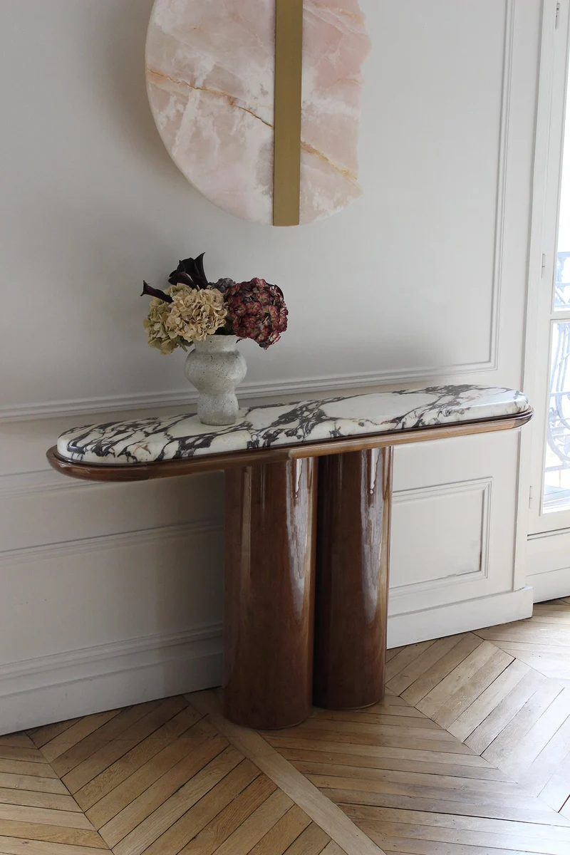 Ida Wood And Calacatta Viola Marble Console