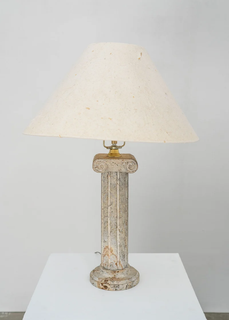 Vintage Postmodern Stone Column Table Lamp