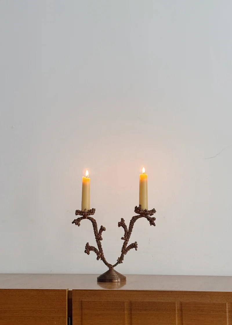 Metal Coral Form Candlestick, Brutalist Folk Art Poland