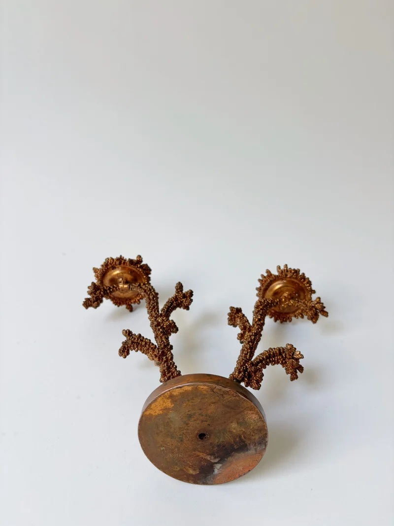 Metal Coral Form Candlestick, Brutalist Folk Art Poland