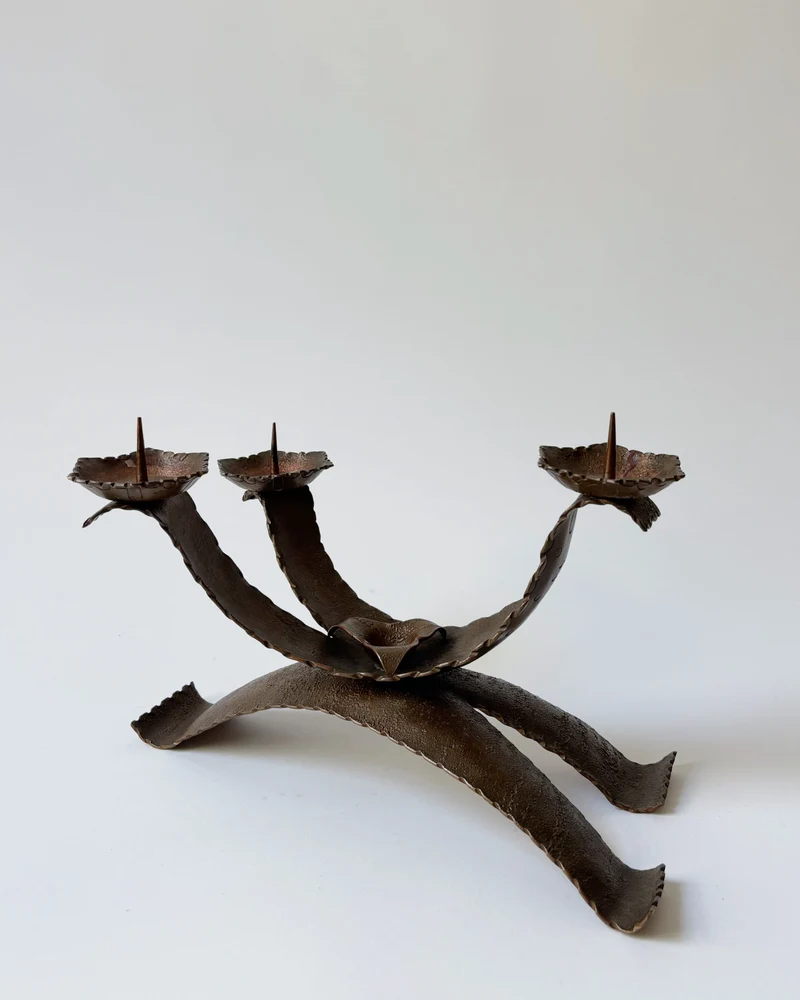 Large Metal Curved Artisan Candlestick, Poland