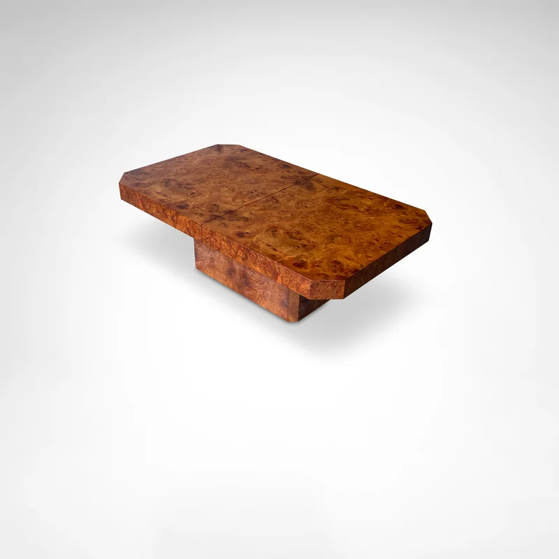 Burl wood coffee table with bar by Maison Lancel France 1980s