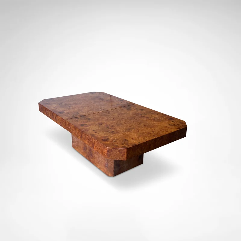Burl wood coffee table with bar by Maison Lancel France 1980s