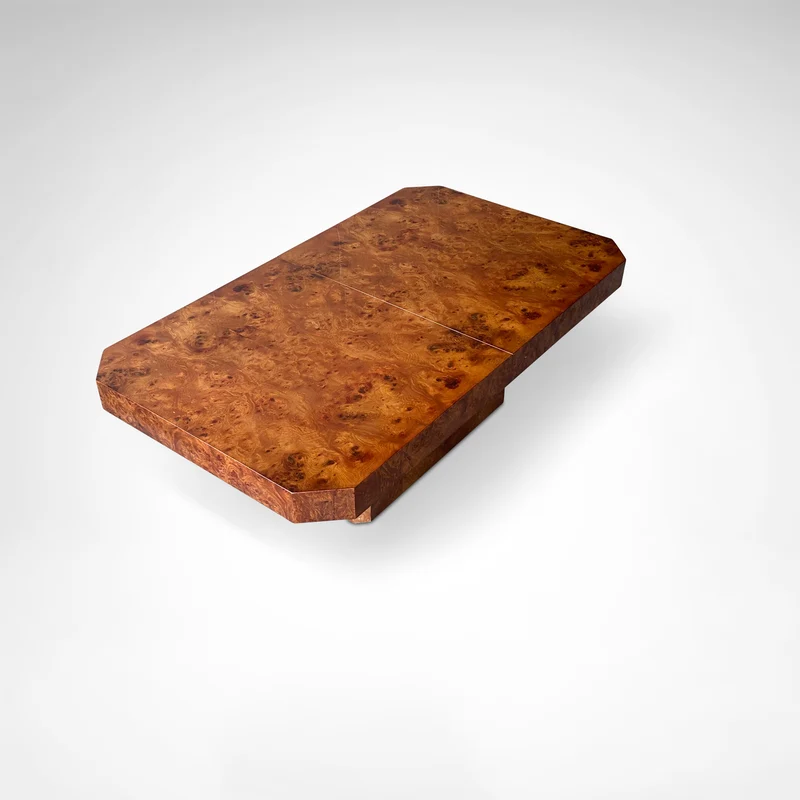 Burl wood coffee table with bar by Maison Lancel France 1980s
