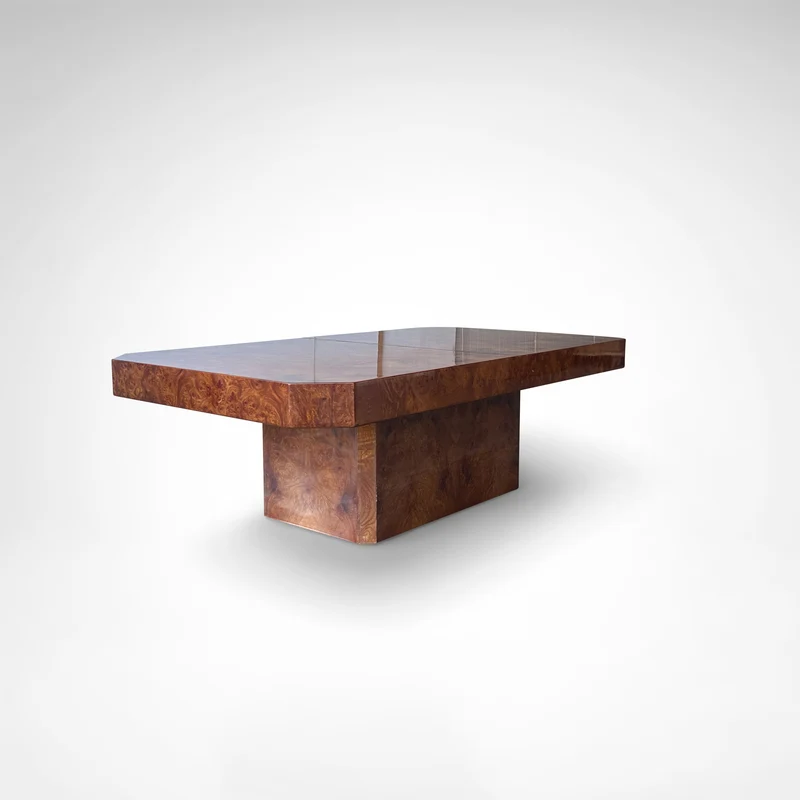 Burl wood coffee table with bar by Maison Lancel France 1980s