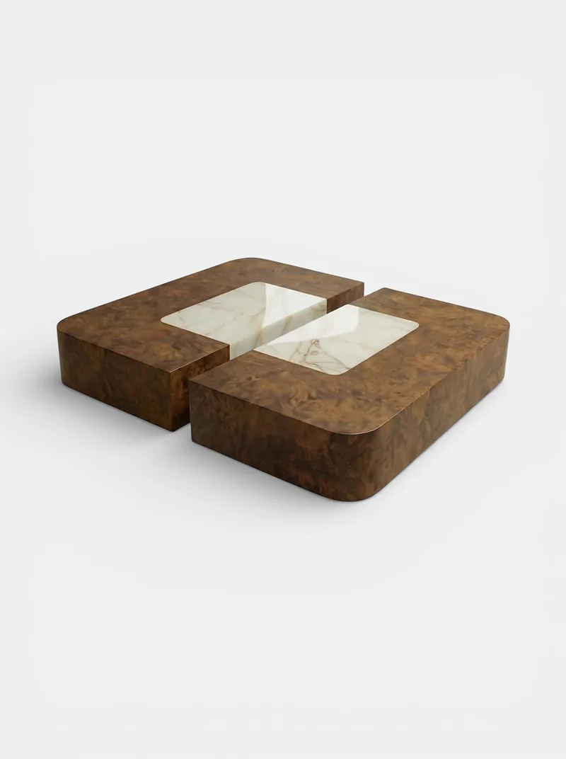 Baci Burl Wood and Shell Onyx Coffee Table