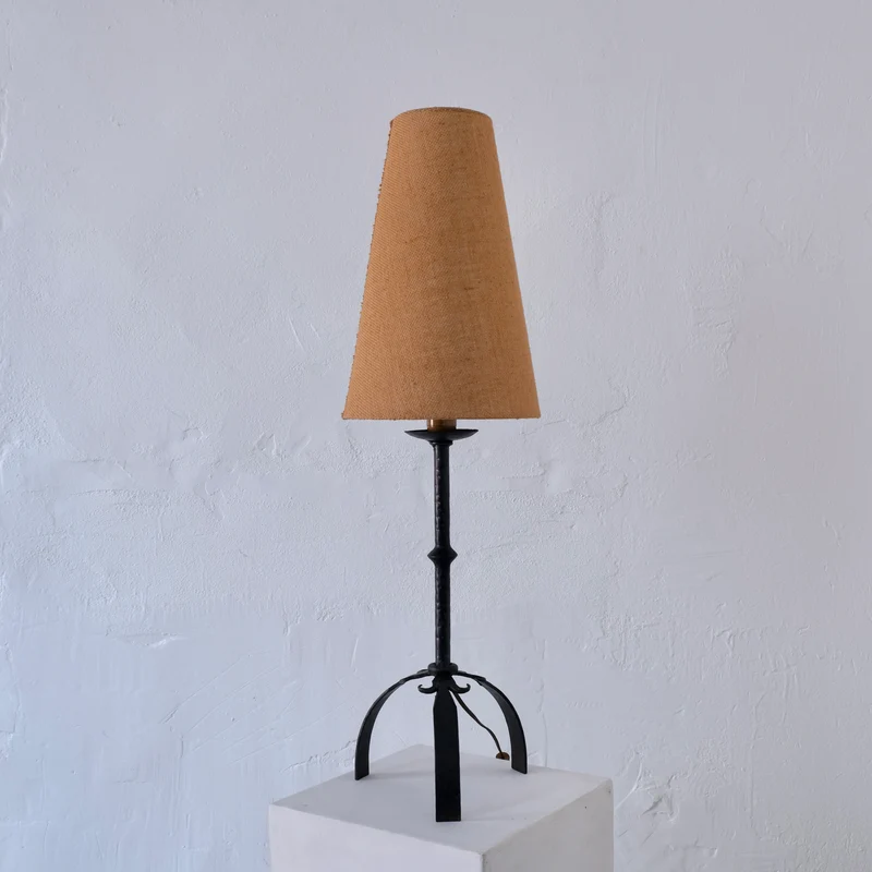 Vintage Mid-Century Brutalist Wrought Iron Table Lamp | 1970s