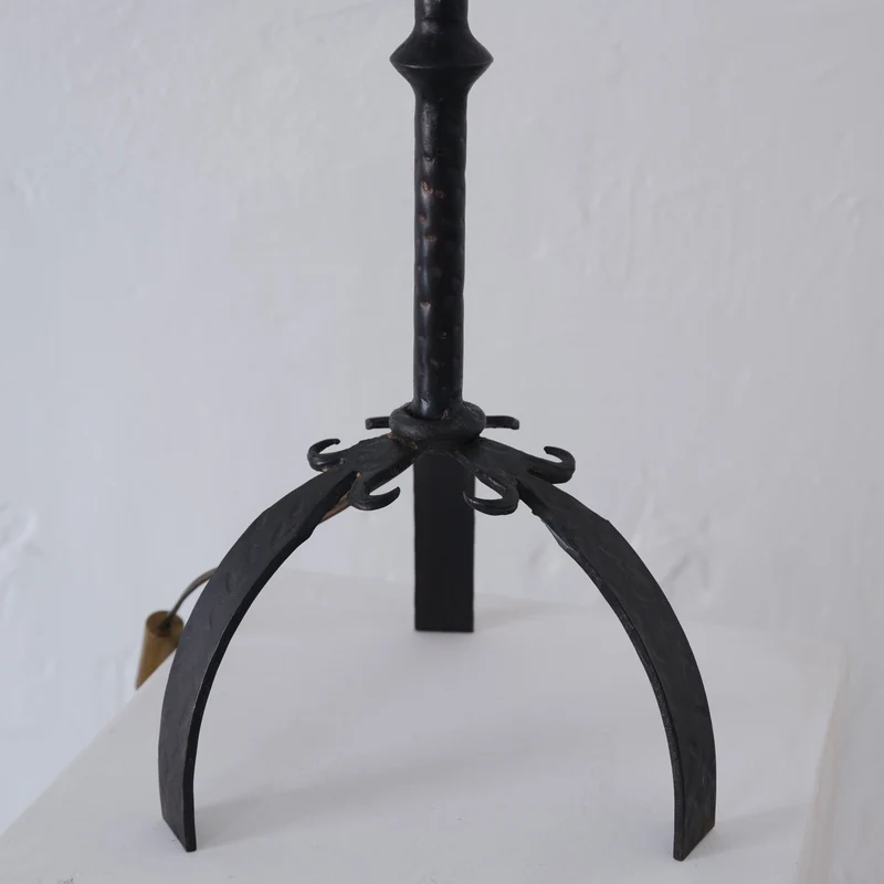 Vintage Mid-Century Brutalist Wrought Iron Table Lamp | 1970s