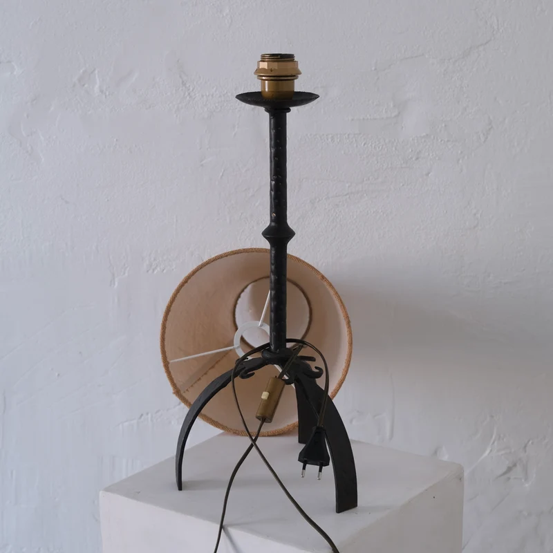 Vintage Mid-Century Brutalist Wrought Iron Table Lamp | 1970s
