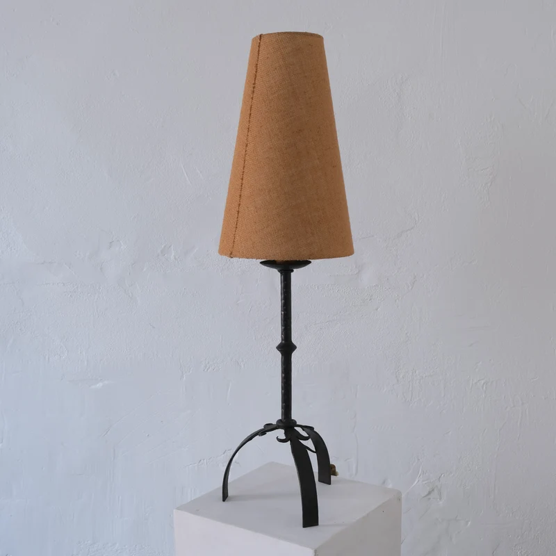 Vintage Mid-Century Brutalist Wrought Iron Table Lamp | 1970s