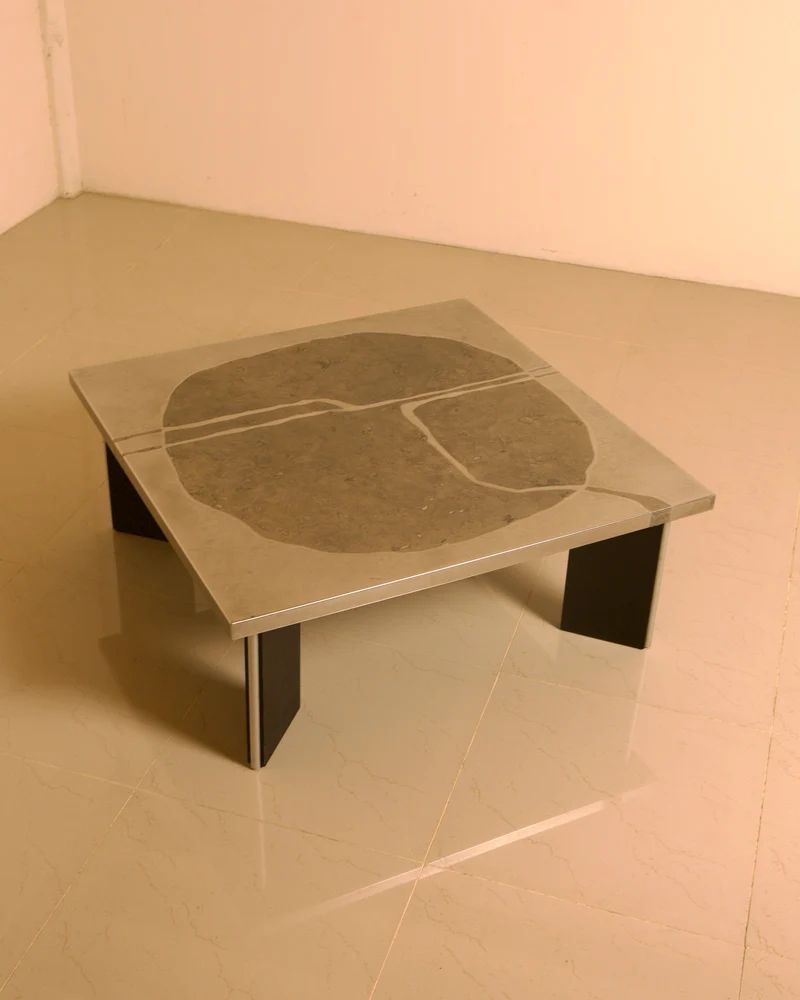 Sculptural coffee table in wood and steel by Heinz Lilienthal, 1960s
