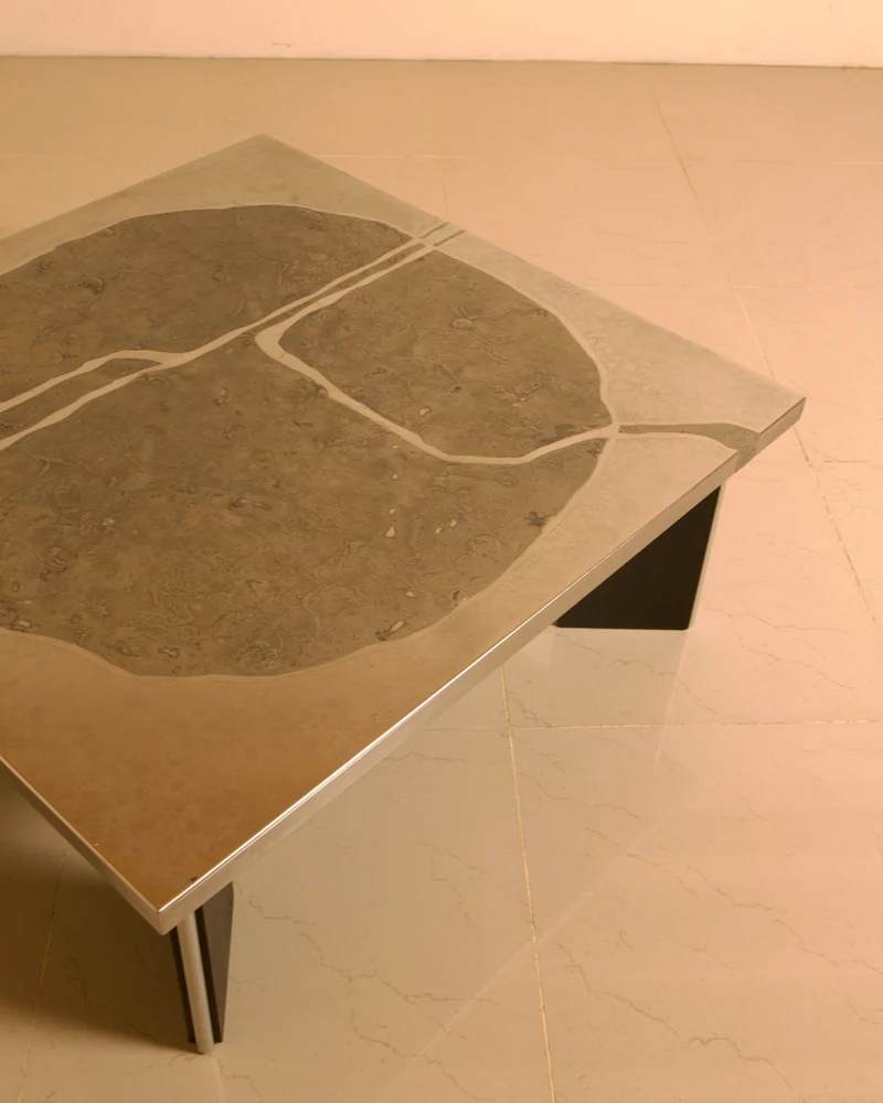 Sculptural coffee table in wood and steel by Heinz Lilienthal, 1960s