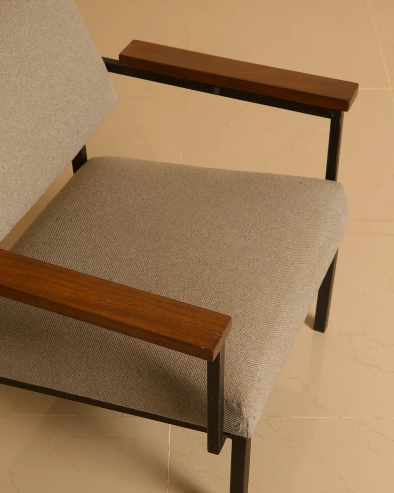 Lounge chair in grey fabric and wood by Gijs van der Sluis, 1960s