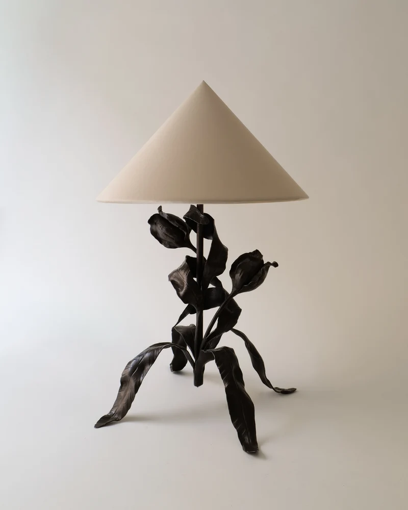 Vintage Wilting Flower Wrought Iron Table Lamp 1920s