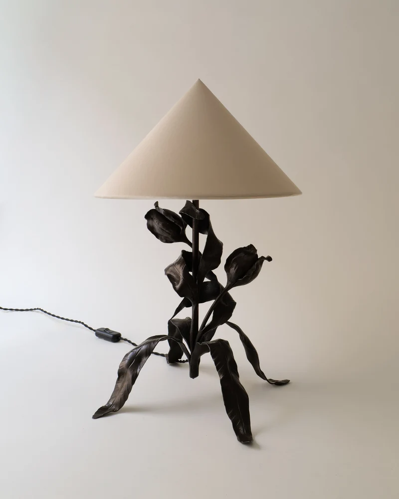 Vintage Wilting Flower Wrought Iron Table Lamp 1920s