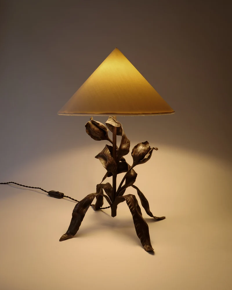 Vintage Wilting Flower Wrought Iron Table Lamp 1920s