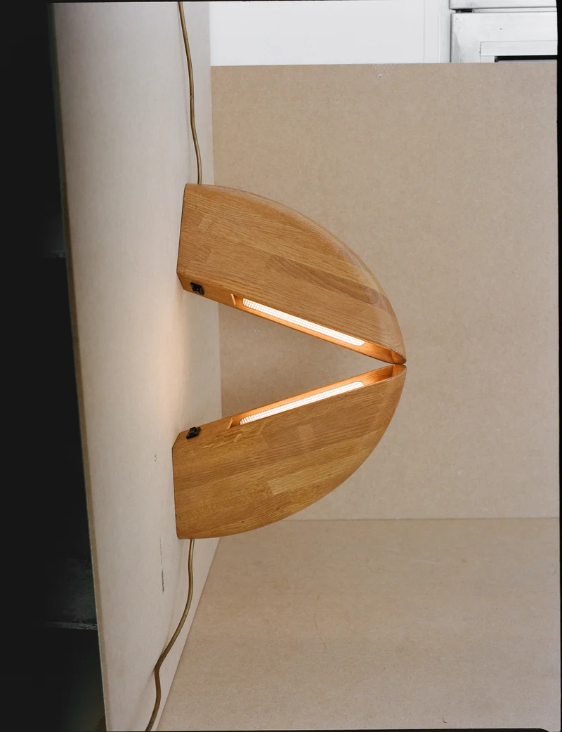 Set of 2 Vintage French Artisanal Table Lamps in Solid Oak Wood C. 1980, 1980s