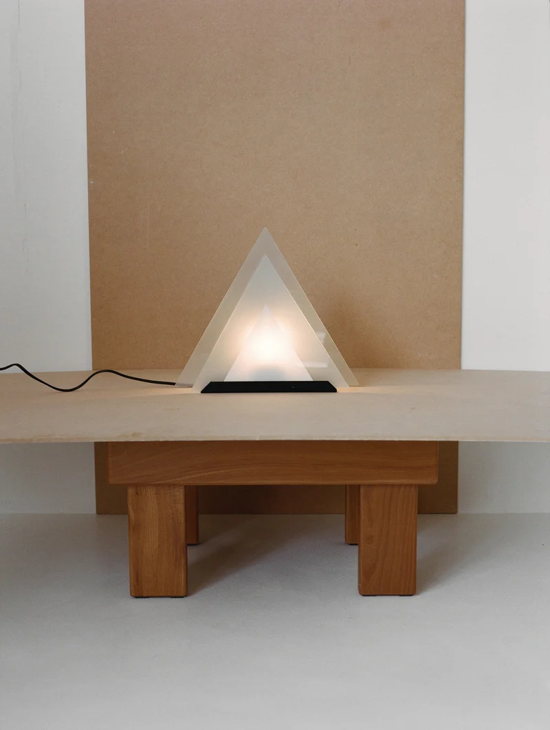 Vintage Glass Pyramid Postmodern Table Lamp C.1980, 1980s