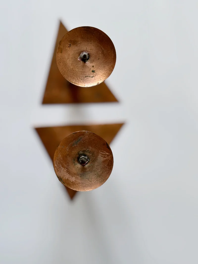2 Copper Postmodern Candlesticks