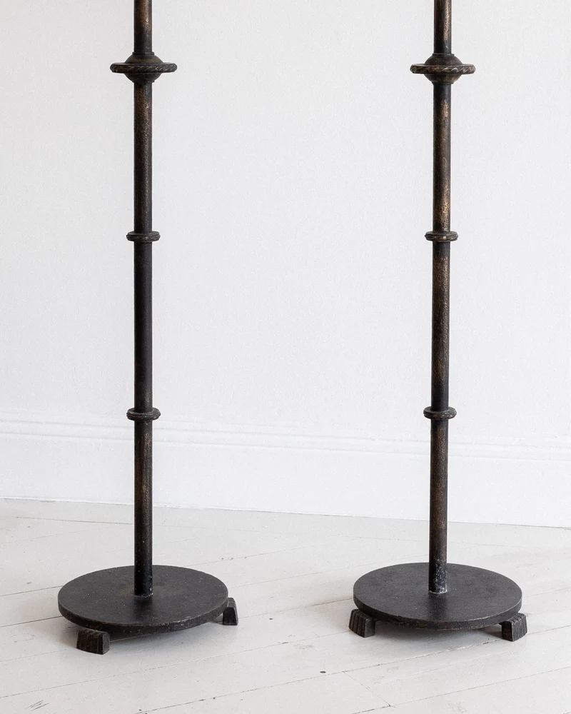 Pair of Monumental Cast Iron Floor Candleholders by Böhlmarks, Sweden, 1930s