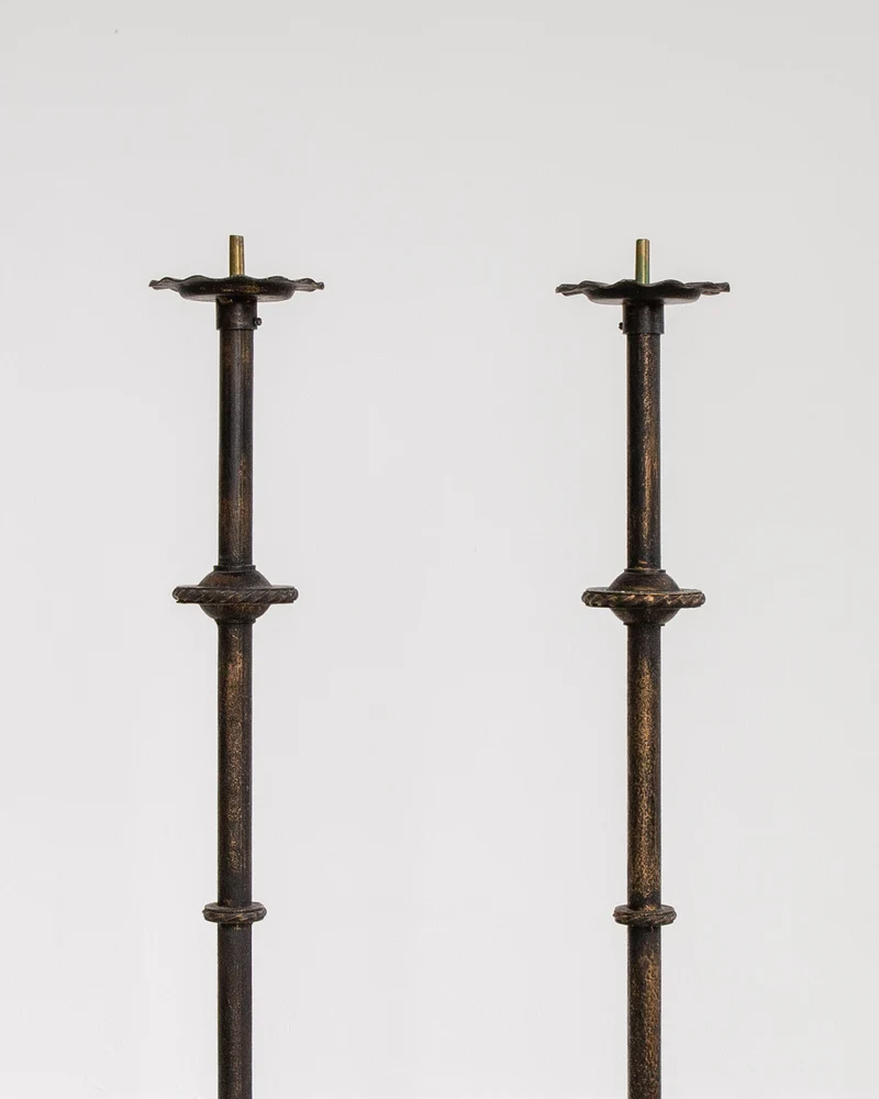 Pair of Monumental Cast Iron Floor Candleholders by Böhlmarks, Sweden, 1930s