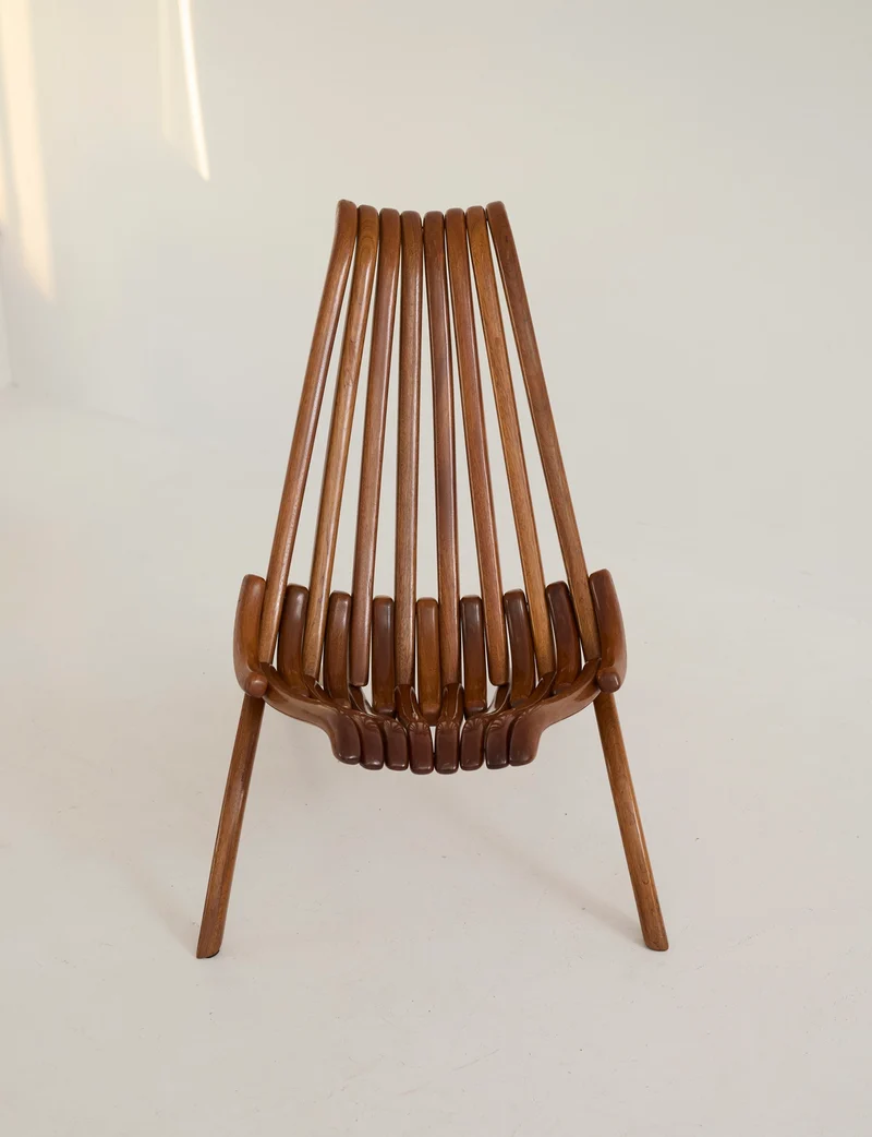 Vintage Artisanal Foldable Lounge Chair in Wood