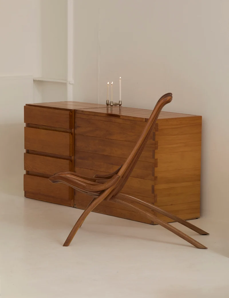 Vintage Artisanal Foldable Lounge Chair in Wood