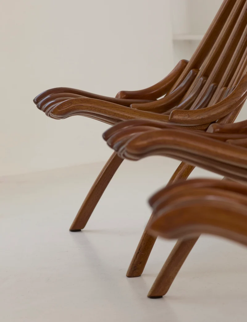 Vintage Artisanal Foldable Lounge Chair in Wood