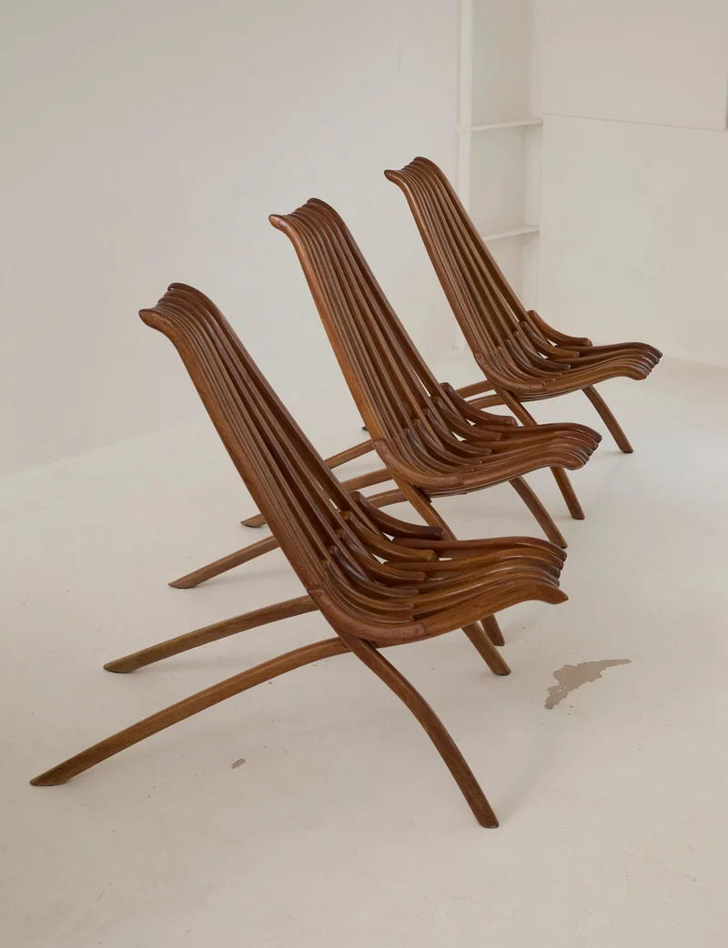 Vintage Artisanal Foldable Lounge Chair in Wood