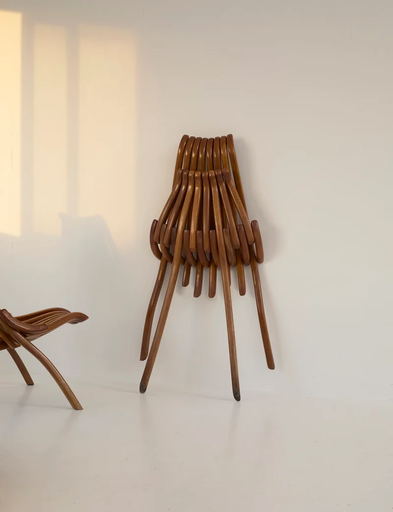 Vintage Artisanal Foldable Lounge Chair in Wood