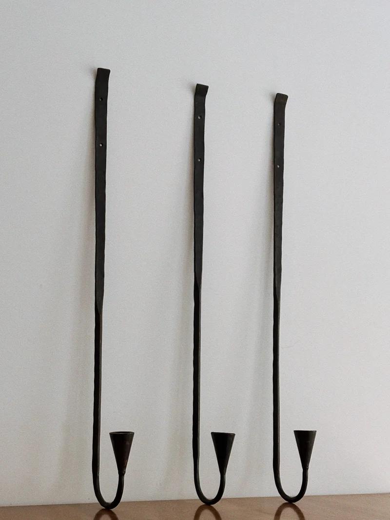 Set of 3 Large Danish Wrought Iron Wall Candlesticks, c. Late 1990s