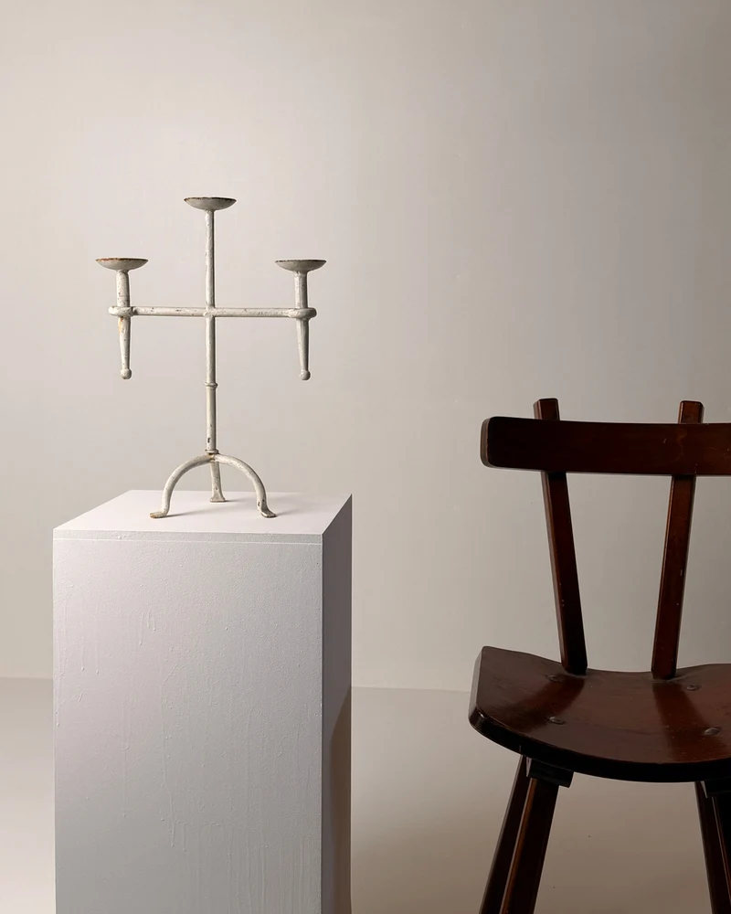 Imposing white-patinated iron candelabrum, France, early 20th century