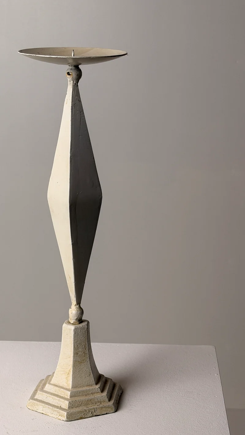 Imposing white-patinated iron candlestick, France, early 20th century