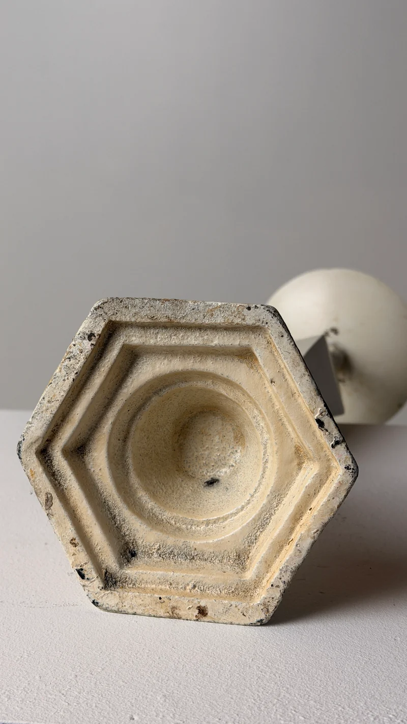 Imposing white-patinated iron candlestick, France, early 20th century