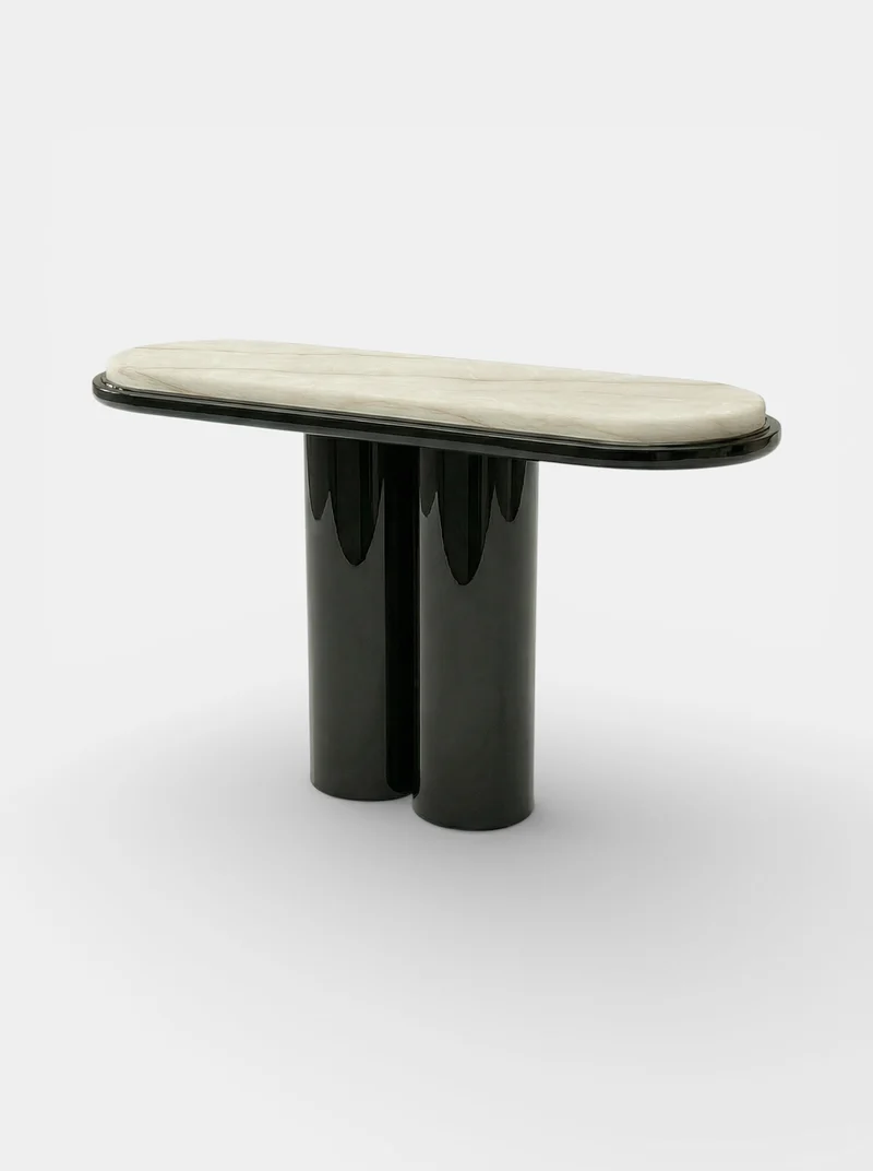 Ida Black Lacquered And Ivory Onyx Console