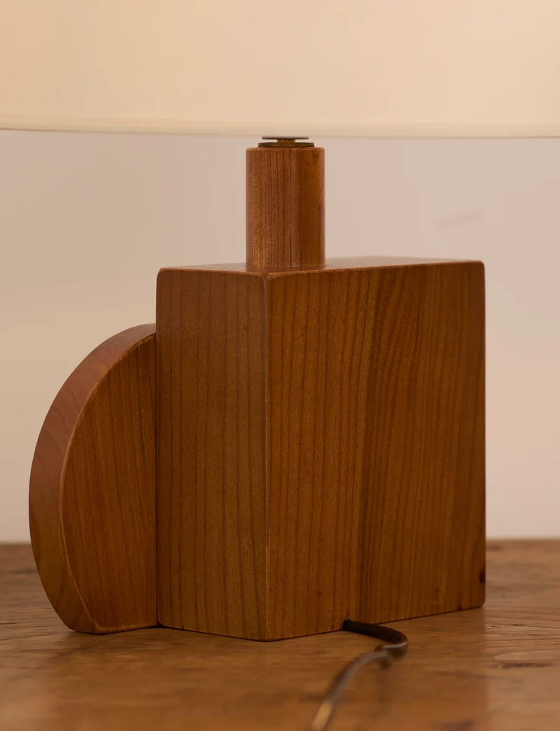 Set of 2 Vintage Artisanal Table Lamps In Solid Wood From France c. 1970