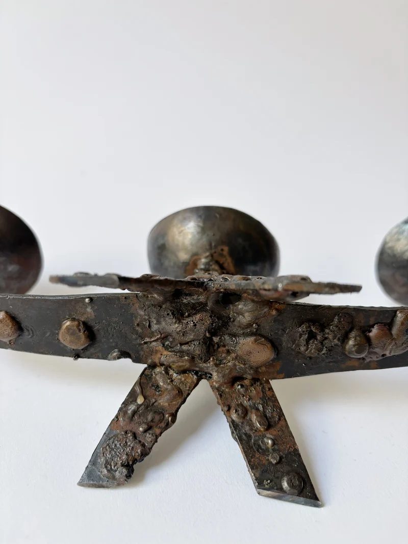 Brutalist Artisan 3 Arm Candlestick, Poland