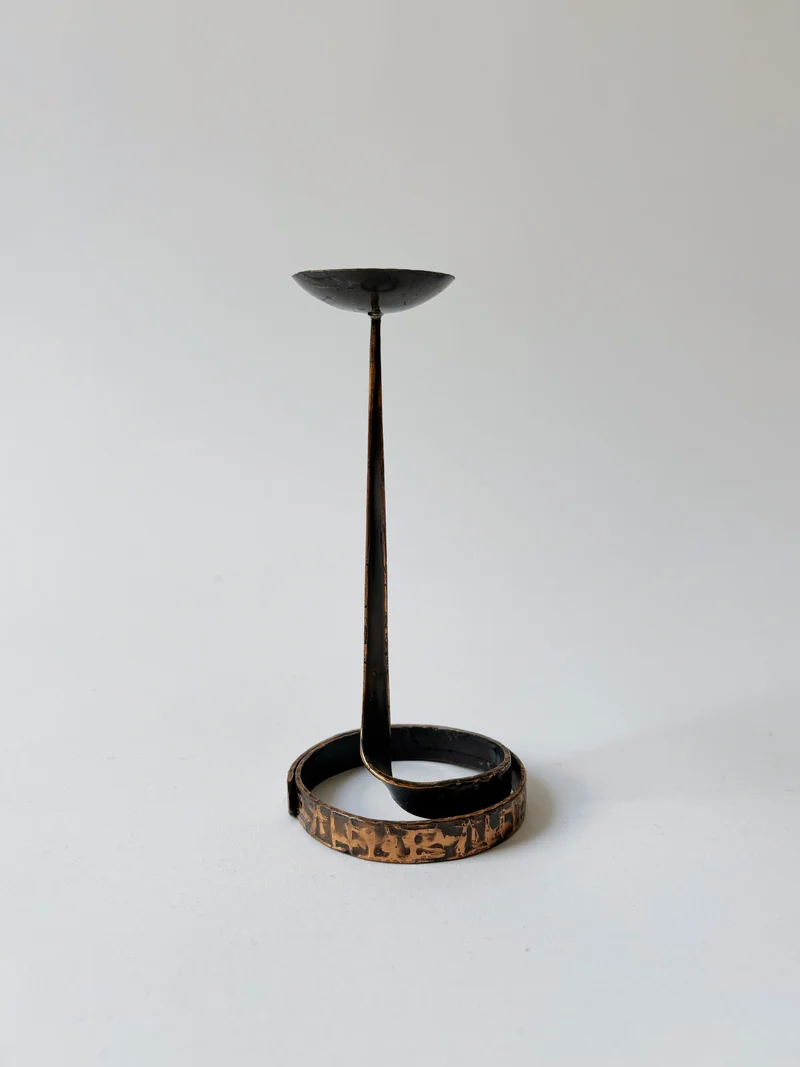 Coiled Metal Candleholder, Mid Century Poland