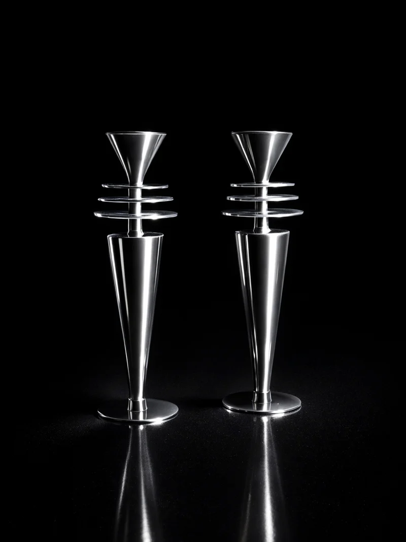 Pair of Art Deco Chrome Candleholders