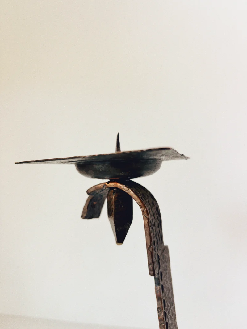 Hammered Metal 2 Arm Candlestick, Poland Mid Century