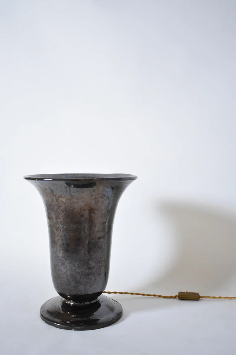 Vintage Vallauris Large Basin Ceramic Table Lamp, 1940s