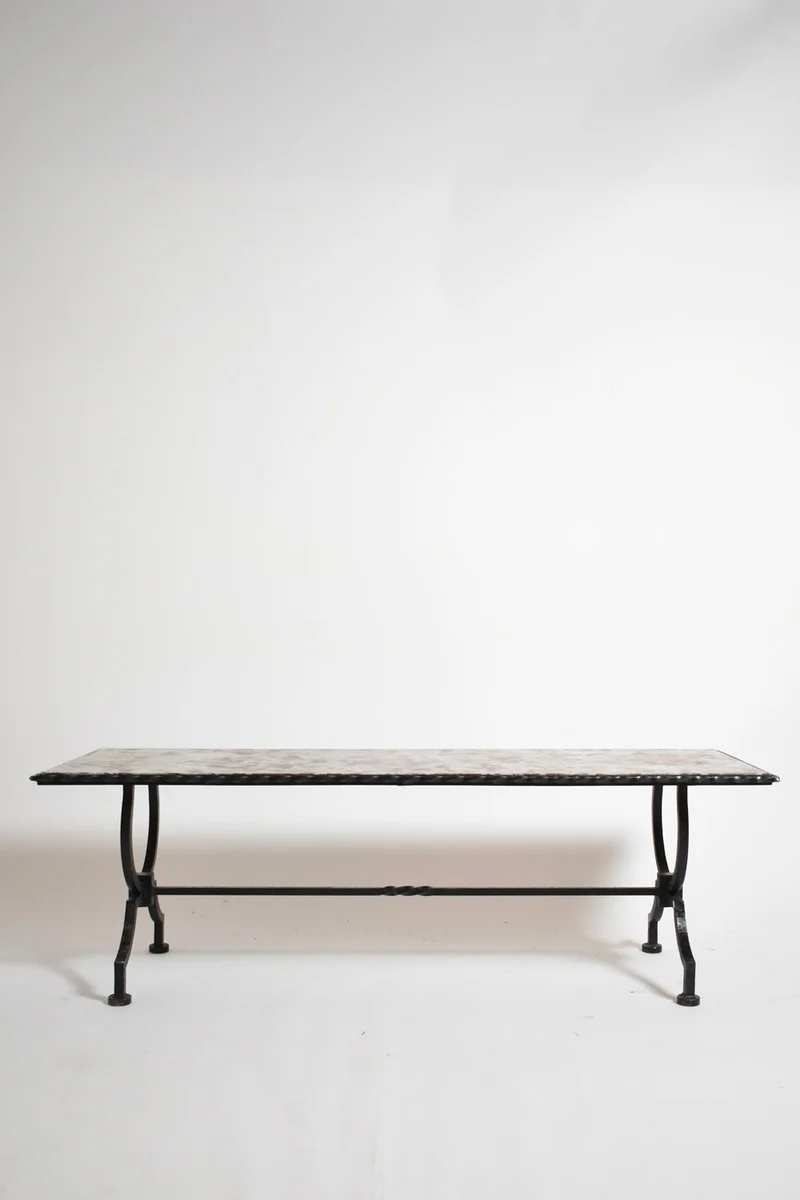 Wrought iron and marble coffee table, France 1940s