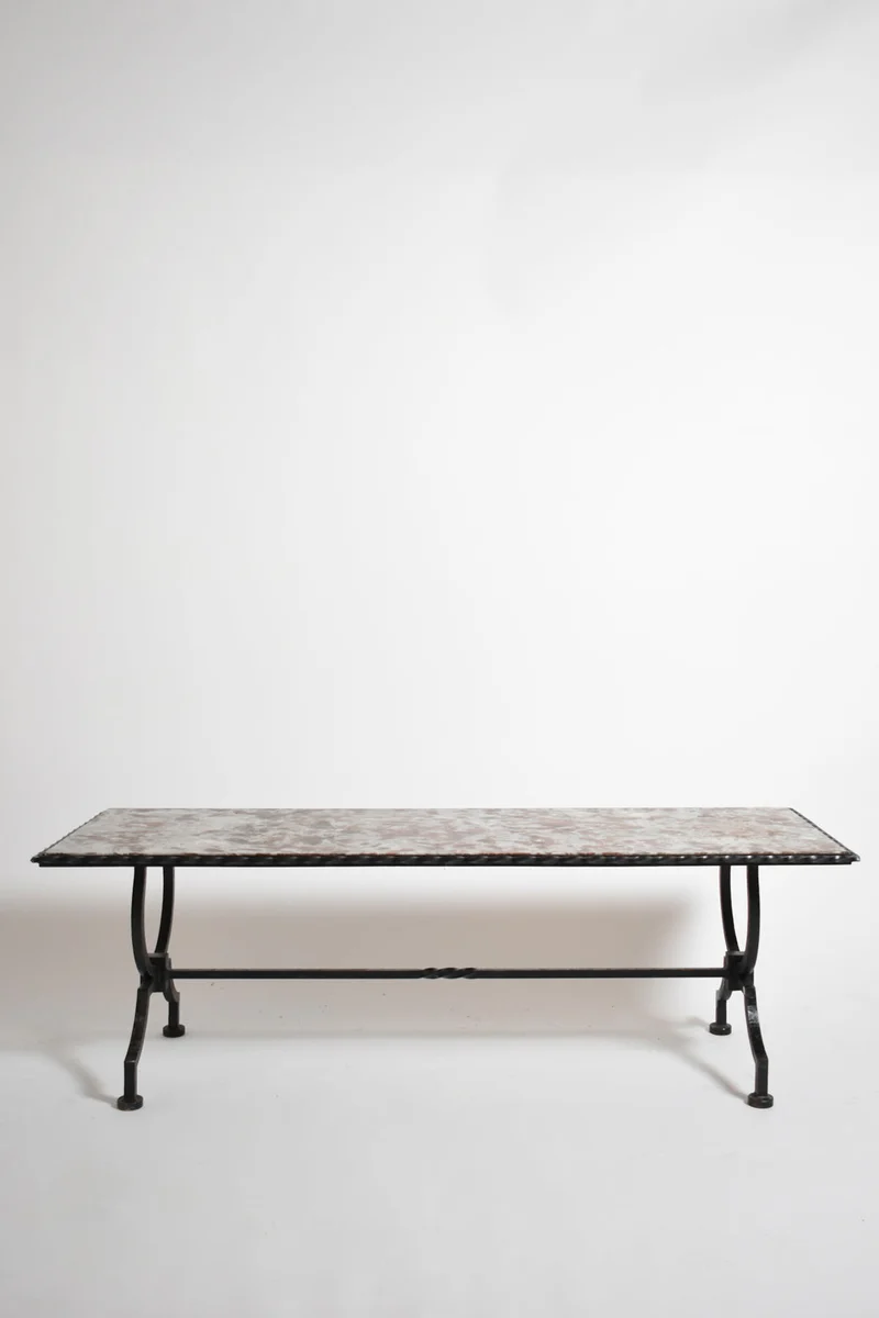 Wrought iron and marble coffee table, France 1940s