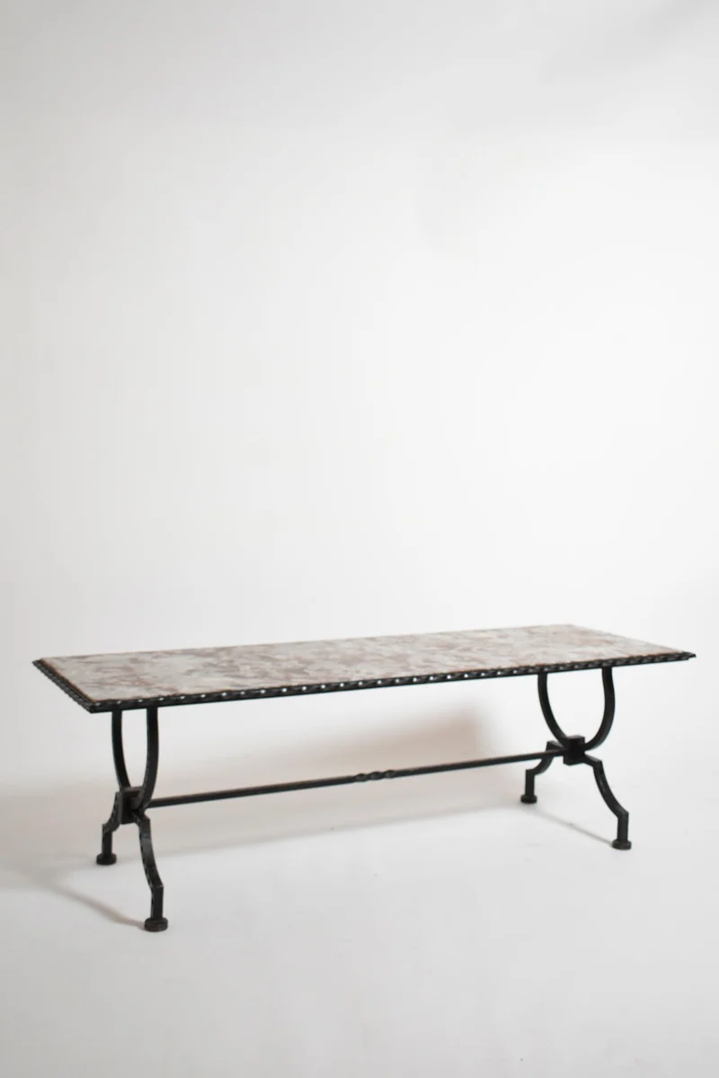 Wrought iron and marble coffee table, France 1940s