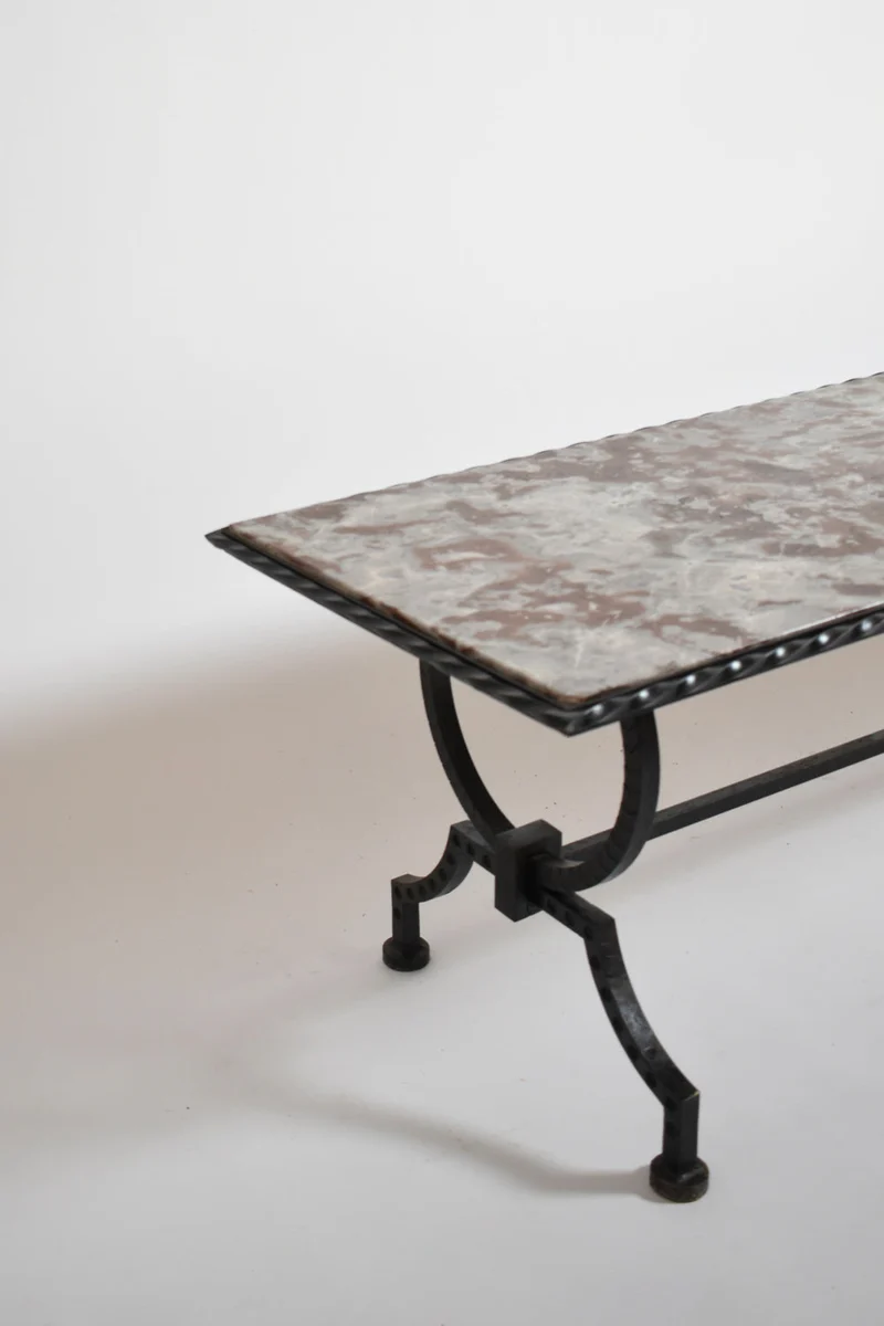 Wrought iron and marble coffee table, France 1940s